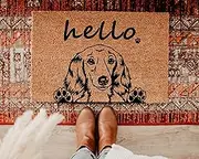 Dachshund Long haired Hello Doormat, Cute Dog Peeking mat, Welcome Mat, Funny Door Mat, Funny Gift, Home Doormat, Housewarming, Closing Gift