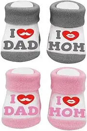 [TQPUWT] Baby Unisex Baby Socks, 2 Pairs of Baby Socks, Winter Terry Towelling, Warm Thick Thermal Socks, Baby Socks Winter Terry Towelling, Warm Thick Thermal Socks, One Size, Grey and Pink