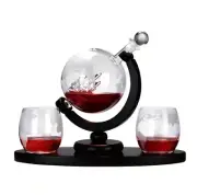 Elegant Whiskey Etched Globe Decanter Set, 850ml, Complete Set With Wood Stand