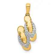 14k Yellow Gold and Rhodium Real Diamond Flip Flops Charm
