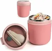 Vacuum Insulated Food Jar for Kids with Foldable Spoon,Stainless Steel Thermal Food Container Food Thermos Soup Cup Leak Proof Hot Cold Food for School Office Picnic Travel Outdoors (Green) (Pink)