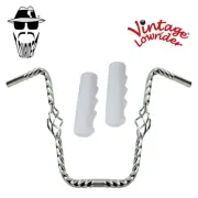 Lowrider Cage Twisted 16" 25.4 Handlebar Chrome 212 120 Grips Sparkle/White