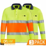 3 x Hi Vis Unisex L/S Biomotion Reflective QLD Road Controller Polo Safety Shirt