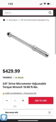 Mac Tools 38 Drive Torque Wrench 10 To 80 Foot Pounds