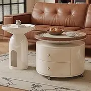 EKDJSN Set of 2 Nesting Tables, Coffee Tables with Universal Wheel with 360° Rotation, High Baffle Stacking Side Tables, with Double-Layer Storage Drawer, for Living Room(Brown,21in+17in)