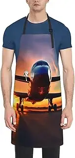 [CADREWY] Airplane Sunset Sky Print Adjustable Apron 28 x 33in Kitchen Apron with Pockets Versatile Unisex Chef Aprons, Black