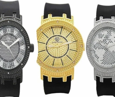 Lady super techno quartz watch 38mm case .08ct diamond Gold, silver, black color