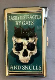 Distracted By Cats and Skulls 100's Size Cigarette Case with lighter Wallet