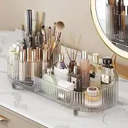 Cosmetic Organizer Desktop Rotating Makeup Brush Storage Tube Home Dresser Jewelry Lips Compartment Storage Case Transparent