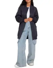 [Belle & Bloom] Chasing You Long Bomber Jacket in Navy