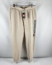 Quicksilver Joggers Mens Large Beige Spellout Leg Elastic Waist Sweatpants NWT