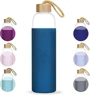 Wilfred Eco 1 Litre Glass Water Bottle | Large 1L Capacity | Protective Silicone Sleeve | BPA Free, Eco-Friendly & Leak-Proof | Dishwasher Safe | (Emerald Teal Colour)
