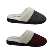 Lorella Nina Ladies Slippers Slip on Scuffs Fabric Top Fleece Lined Cushioned