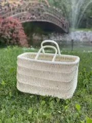 white wicker picnic bag french market basket natural shopping bag gift for her