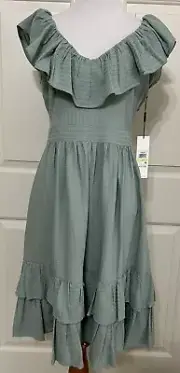 NWT Calvin Klein size 4 sage green sleeveless ruffle A-line dress $139