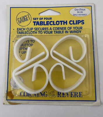 Vintage Corning Revere Table Cloth Clips 1-Set Of 4 White Plastic RARE