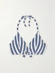 [Eres] Eres - Samba Mucho Eyelet-embellished Striped Triangle Bikini Top - Blue - FR 38 FR 38 Blue