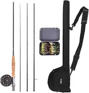 9' Fly Fishing Rod and Reel Combo with Carry Bag 20 Flies Complete Starter Package Fly Fishing Kit Black 7-8