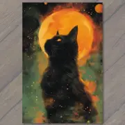FLATCARD Cat Black Kitten Colors Bright Vibrant Moon Creepy Weird Howling