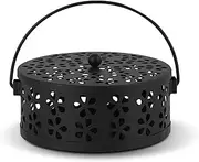 Portable Metal Mosquito Coil Holder with Handle and Lid,5.7 Inches Diameter Retro Portable Coil Holder,Fireproof Coil Incense Burner for Camp Use,Indoor,Outdoor