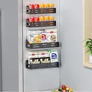 Carwiner 4 Pack Magnetic Spice Rack for Refrigerator, Magnetic Refrigerator Organizer, Strong Magnetic Fridge Shelf, Rustproof Side Fridge Storage Rack for Kitchen,Black (CW-CTTLJ-4P)