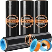 ADAYM Professional Black Plastic Shrink Wrap Rolls - 18" x 1500' Industrial Strength Moving Film, 80 Gauge, 600% Stretch, 4-Pack Bundle - Heavy Duty Packing & Furniture Protection with Handles
