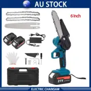 6" Chainsaw Cordless Wood Cutter Pruning Saw Chain Saws Electric 2 Battery AU