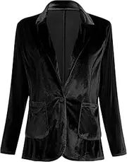 [OBEEII] Velvet Blazer Jackets for Women Open Front Long Sleeve Lapel Collar Velvet Jacket Coat with Pockets