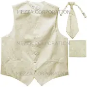 New Men's Paisley Tuxedo Vest Ascot Cravat Hankie set party Ivory wedding formal