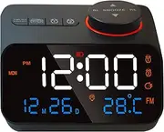 Golzar Digital Alarm Clock, Big Clear Numbers, Alarm Clock 0 to 100% Brightness,Silent Operation, Date & Temperature/Humidity,Easy-to-Set,Radio,Two USB,Nice Form Factor,and Made Materials.