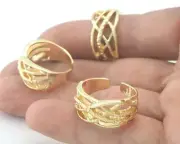 Statement ring Adjustable Shiny gold plated brass (18mm 8US inner size) 3367