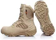 [Wcxixo] Tactical Boots Military Boots Leather Nylon Work & Safety Boots Tactical Boots Outdoor Water Breathable Non-Slip Resistant Boots with Zipper for Men and Women Outdoor Hiking, Sand, 41