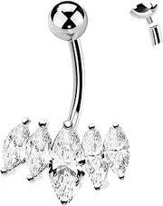 [KUNASSHIR] 925 Silver Belly Button Piercings Internally Threaded Belly Bars 14G Sparkly CZ Navel Ring Navel Piercing Jewelry 10mm Belly Button Ring Women with Oval CZ, Sterling Silver, cubic zirconia