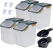 Mairuker Large Flour Storage Container Bin 25lb,4 Pack Airtight Rice Storage Containers with Wheels Seal Locking Lid BPA Free with Measuring Cup,Scoop for Flour, Rice, Grain, Dry Food - Dark Blue