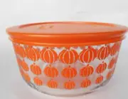 ❤️ New 2014 PYREX 4 Cup ORANGE PUMPKIN ROWS 1-Qt Storage BOWL Spooky Halloween