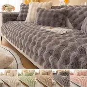 Poluom Thick Rabbit Plush Sofa Cushion 2023 New Faux Rabbit Fur Non-slip Sectional Couch Cover Cushion Cover for Sofa L Shape(Grey,Sofa Cushion 90*160cm)