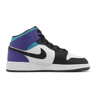 【NIKE 耐吉】休閒鞋 Air Jordan 1 Mid GS 大童 女鞋 白 葡萄紫 黑 AJ1(DQ8423-154)