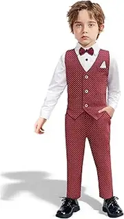 [Dinysuos] Little Boys Tuxedo Suits Kids Button Down Bowtie Shirt & Pants & Vest Set Children Gentleman Wedding Party Dress