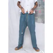 DR COLLECTORS P38 Wild Silk and Hemp Pants Mens Large Teal Blue Drop Crotch NEW