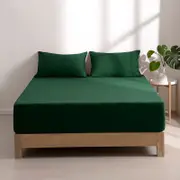 Dreamaker Superfine Washed Microfibre Combo Fitted Sheet Set Hunter Green (Single, King Single, Double, Queen, King, Super King)