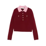 [Self-portrait] Self-portrait Contrast-collar Polo Top XS RED