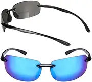 [Mass Vision] "The Influencer" 2 Pair of Sport Wrap Bifocal Sunglasses for Men and Women. Polarized and Non Polarized Available
