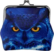 [JEJEA] Blue Owl Print Coin Purse, Portable Fiber Leather Coin Purse Mini Change Purses for Women, Black, One Size, Coin Pouch