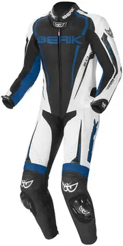 Berik Race-X One Piece Leather Suit, black-white-blue, Size 60 for Men Black White Blue