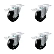 4 Inch SS Hard Rubber Wheel Swivel Top Plate Caster Set with Total Lock Brake