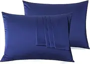 Victivic Silk Pillow Cases 2 Pack, 100% Mulberry Silk Pillowcase for Hair and Skin with Hidden Zipper, Soft Breathable Smooth Cooling Silk Pillowcase for Sleeping Women (Navy Blue, Standard)