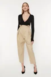 Bardot Paperbag Utility Pants Beige High Waisted Revolve S NWT $119