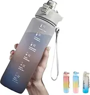 DEARART 1000ml Gradation Grey Water Bottles Detachable Straw, Motivational & Time Marker BPA Free Easy Care, Suit Sports Office Gym Basketball etc.