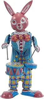 COSMEVIVI Vintage Iron Rabbit Drummer Unique Carnival Decor Wind-up Toy for Kids' Parties Adorable Present