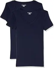 [Amazon Essentials] Women's Slim-Fit Short-Sleeve V-Neck T-Shirt, Pack of 2